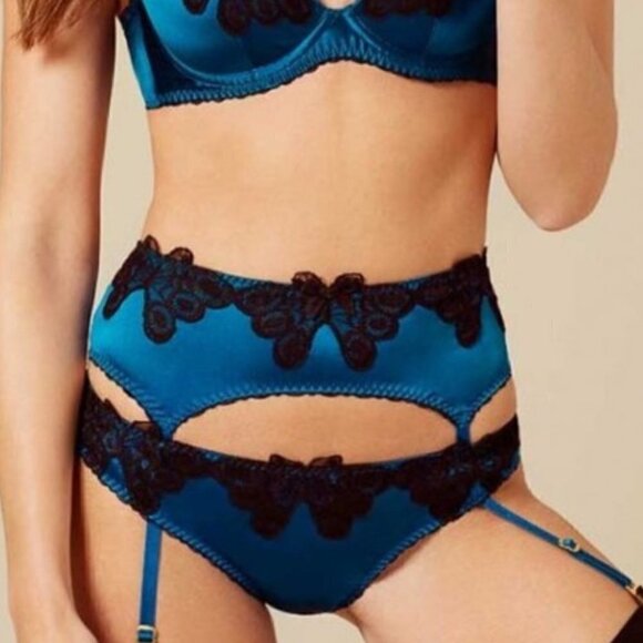 New Agent Provocateur Aymee Silk Blue/Black Brief Panties NWT Size AP 4/Large - Picture 5 of 17